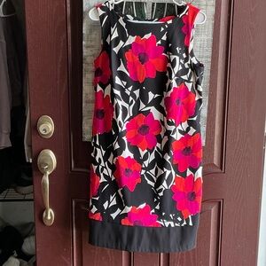 dressbarn Vibrant Red and Black Floral Midi Dress